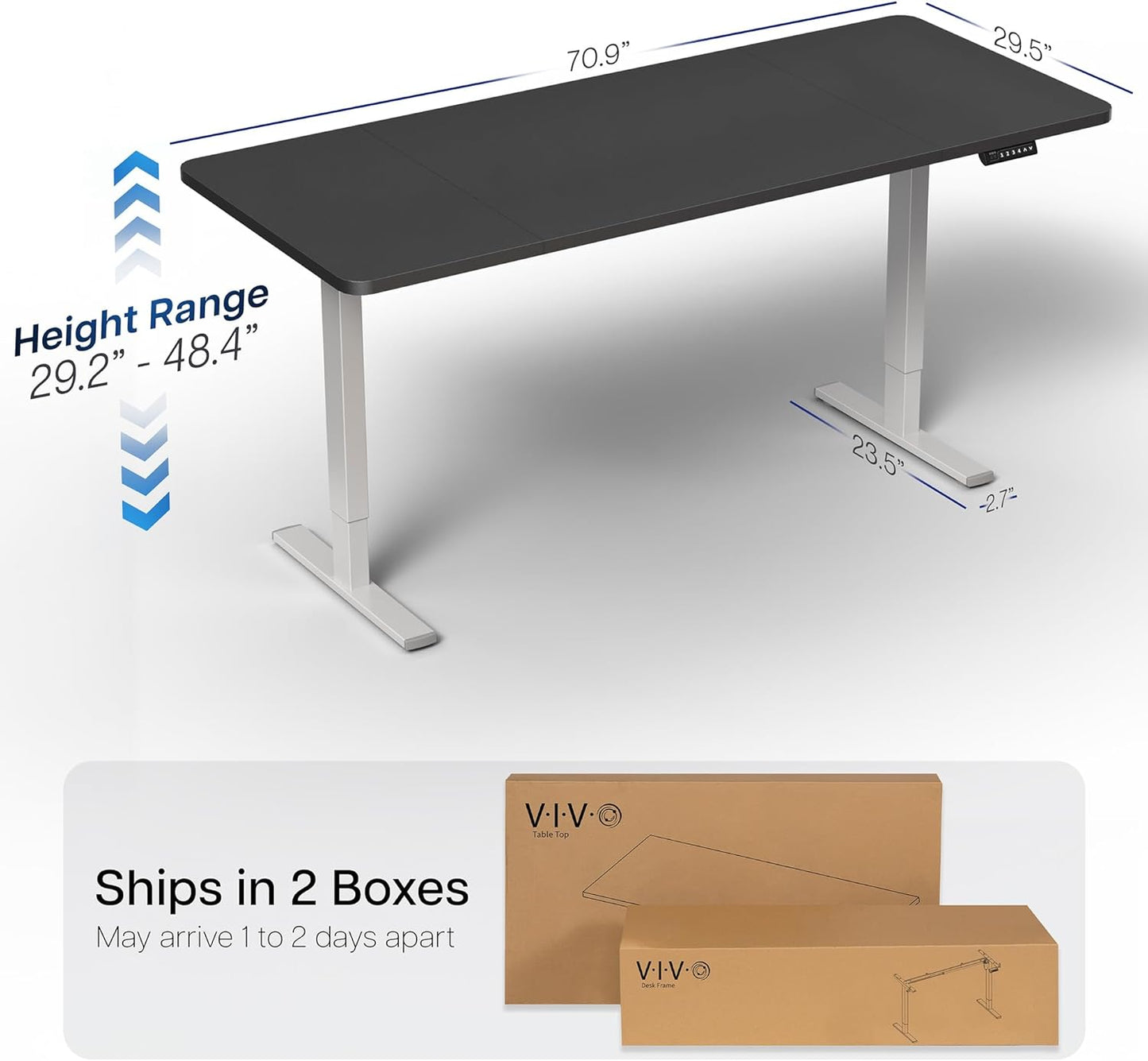 VIVO Electric Standing Desk - Memory Height Adjustment, 71 x 30 in, 220 lbs Capacity, Black Top | Gray Frame