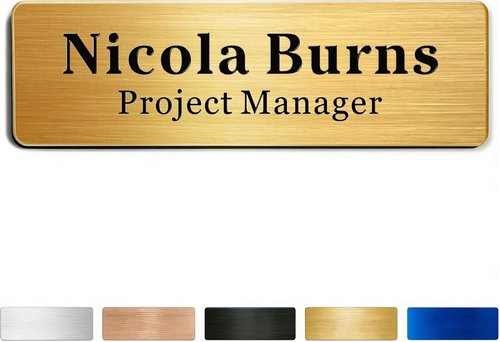 EDSG Custom Magnetic Name Tags - Personalized Metal Name Badge Pin with Strong Magnetic Backing | 1" x 3" Engraved Tag in Gold