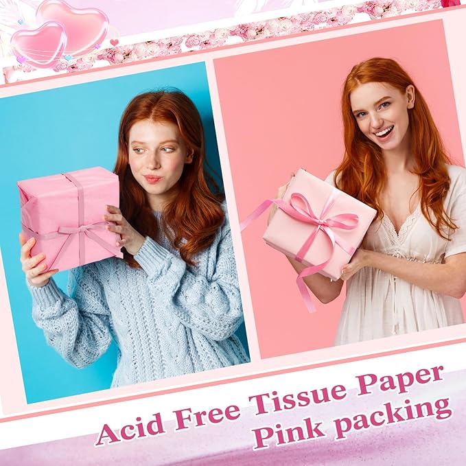Qilery 500 Sheets Pink Tissue Paper Bulk for Gift Bags 20 x 30 Inch Acid Free Wrapping Paper Sheets for Christmas Decoration DIY Crafts, Packing Supplies for Moving, Wedding Party, DIY Flowers