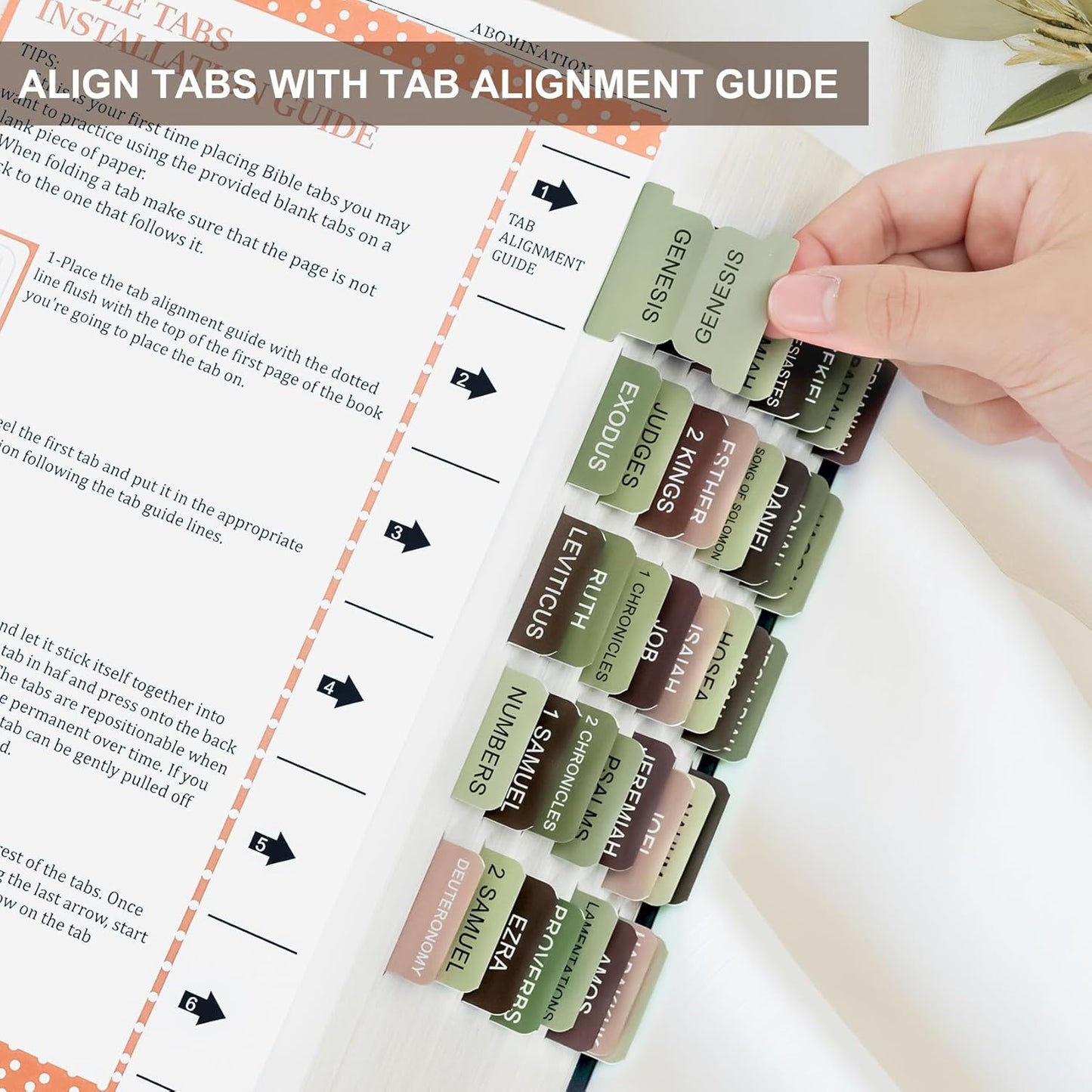 Skiennix Bible Tabs - Laminated Boho Theme Indexing Tabs for Easy Navigation - Matcha Color