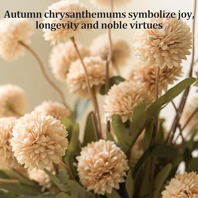 Ceramic Flower Vase Set of 3, Fake Flowers in Vase for Centerpieces with 8 Artificial Autumn Chrysanthemums Artificial Decorative Swags