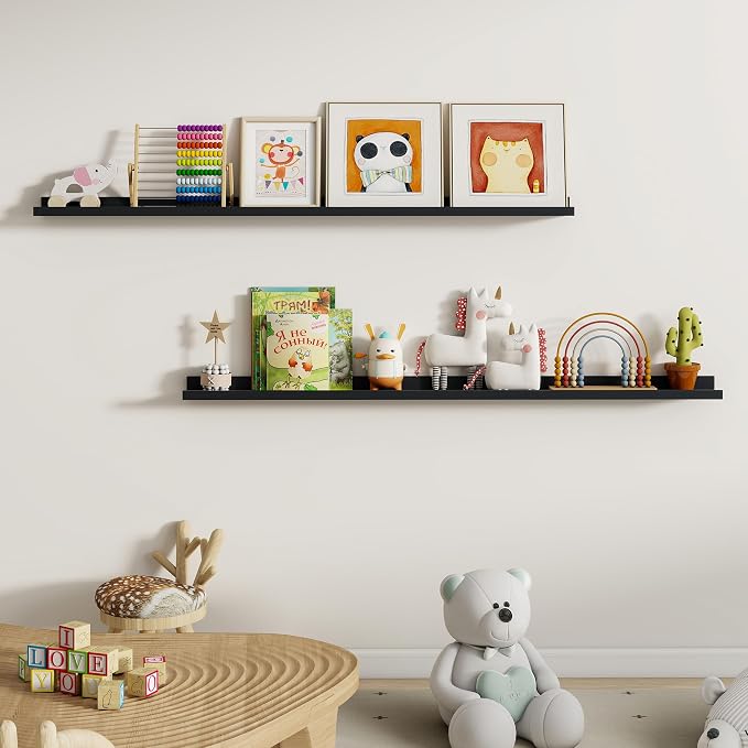 Dreamland Picture Ledge Shelf for Wall, Floating Shelves Set of 2,55 inch Long Floating Shelves with Lip for Living Room,Bedroom,Bathroom,Kitchen,Black