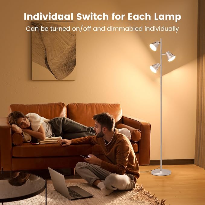 SIBRILLE 36W LED Tree Floor Lamp, Dimmable Tall Standing Lamp with Remote & Touch Control, 4 Color Temperatures Bright Floor Lamp, 3 Rotatable Light Modern Floor Lamps for Living Room Bedroom Office