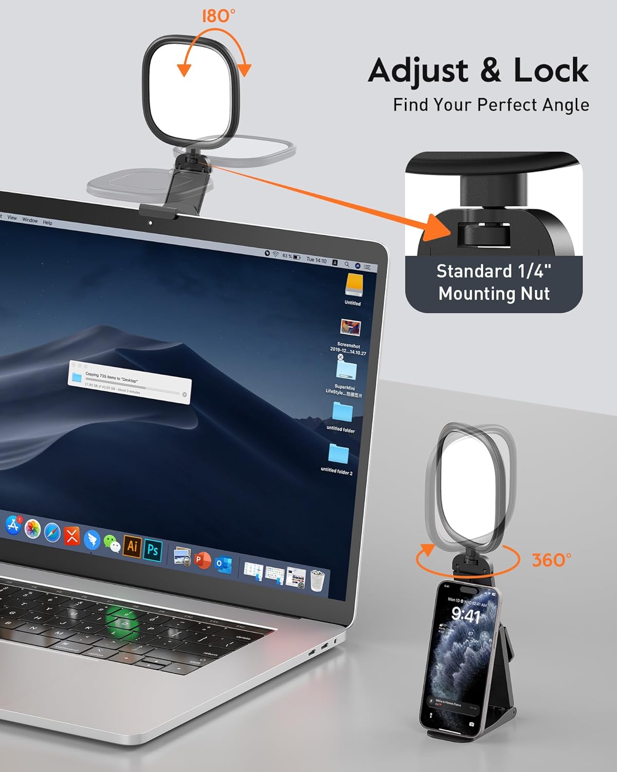 Upgraded Ring Light - Eye-Caring LED Computer Light with Adjustable Clip & 50 Modes for Zoom
