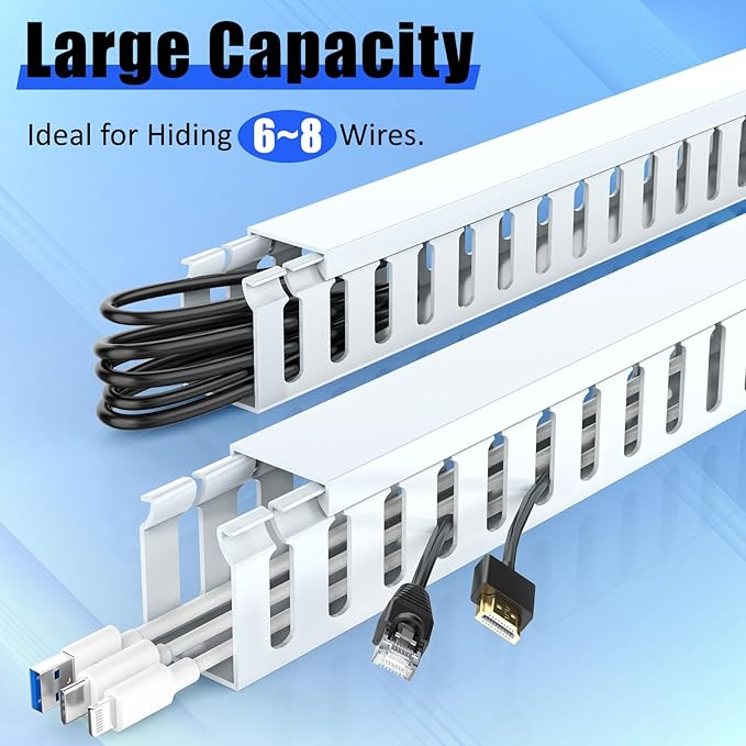 Open Slot Wiring Raceway Cable Duct, 123in Cable Management Channel Cord Track,Desk Wire Channel, Under Desk Cable Management to Hide Cables, Wires for Computers (White, 1.18" Hx1.57"W, 15.4''L(8 Pc))