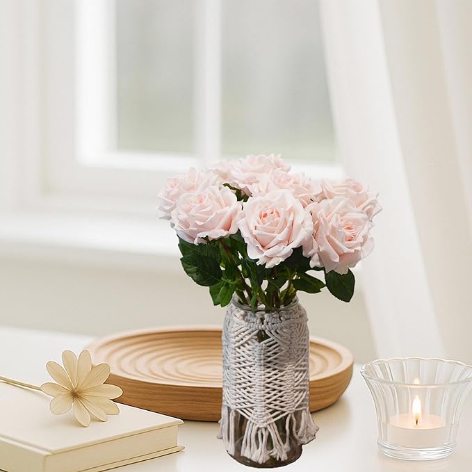6 Pcs Silk Real Touch Latex Roses, Artificial Single Stem Big Bloom Faux Roses for Home Party Office Wedding Indoor Decor, Floral Arrangements, Table Centerpieces