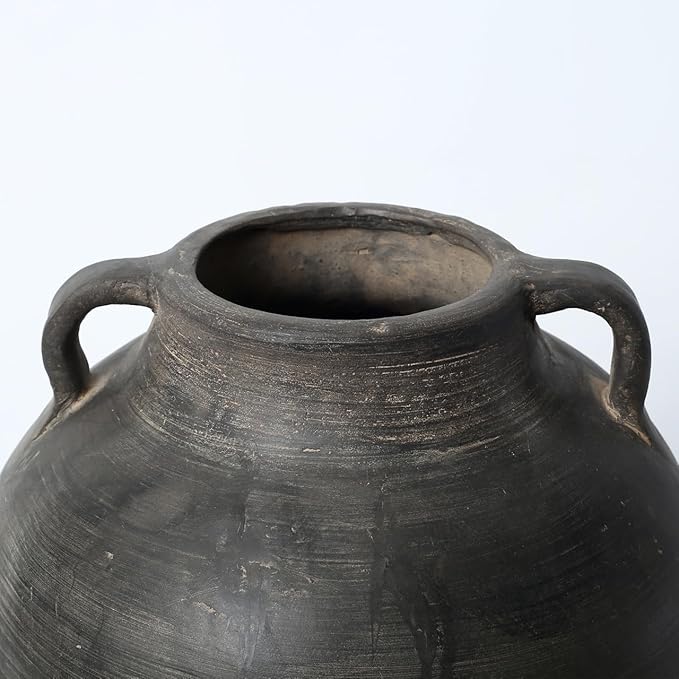 Approx. 14" H Charcoal Gray Vase with Two Handles (4.9" Opening)