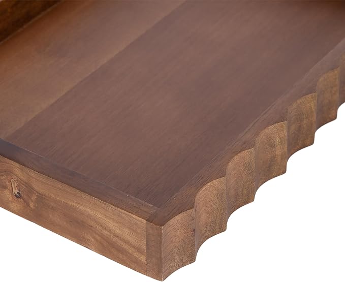 Kate and Laurel Lissi Decorative Rectangle Tray with Wavy Design; 16 x 12; Walnut Brown; Mid-Century Modern Scalloped Serving Tray for Coffee Table Ottoman; Dining Table; or Entryway Catch-All Tray