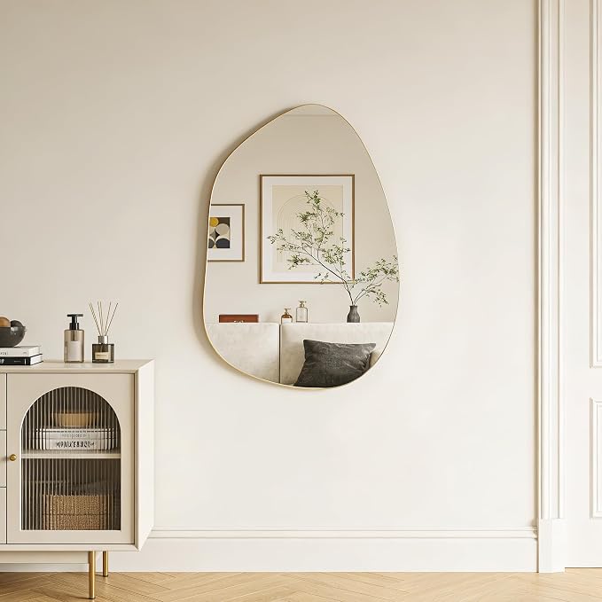 Irregular Wall Mirror Asymmetrical Mirror, Gold Mirror for Bathroom Living Room Entryway Bedroom, Decorative Modern Mirror, Tempered Glass, Shatterproof, Hangs Horizontally or Vertically (32" x 24")