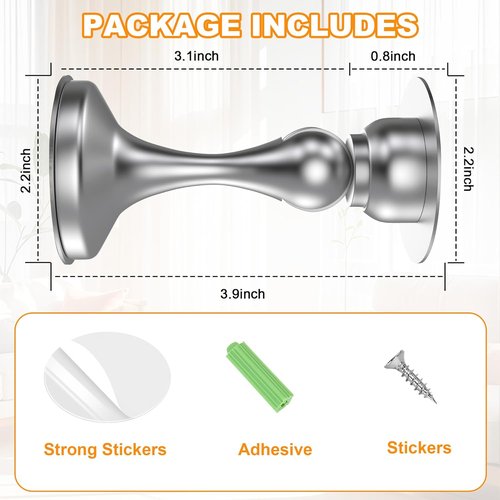 Crosize Magnetic Door Stoppers - 4 Pack Stainless Steel Wall & Floor Mounting | No Drilling, Silver