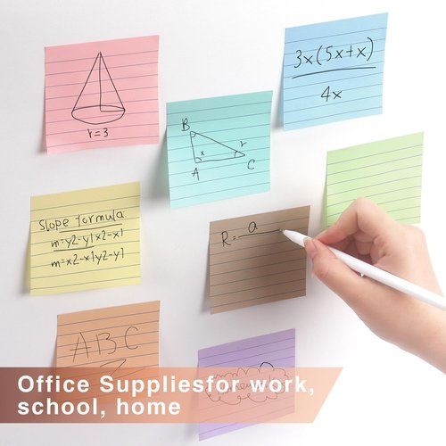 Lined Sticky Notes 3x3 Inch - 8 Pack Premium Self-Adhesive Notepads | Light Colors for Office & Home Use