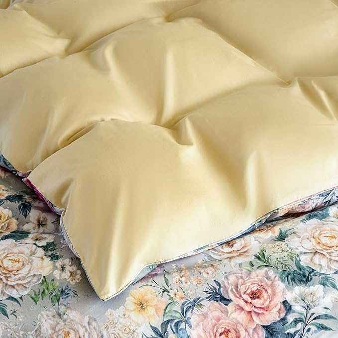 Blue Floral Duvet Cover Set 100% Percale Cotton Queen Size Shabby Vintage Chic Penoy Patterned Comforter Covers with Zipper，Soft & Breathable French Country Bedding 3Pcs-Not Comforter