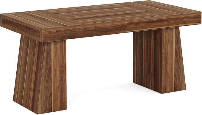 Tribesigns 55 Inches Executive Desk, Mid-Century Modern Home Office Desk with Double Trapezoid Base, Wood Computer Desk Business Workstation Desk Small Conference Table, Brown