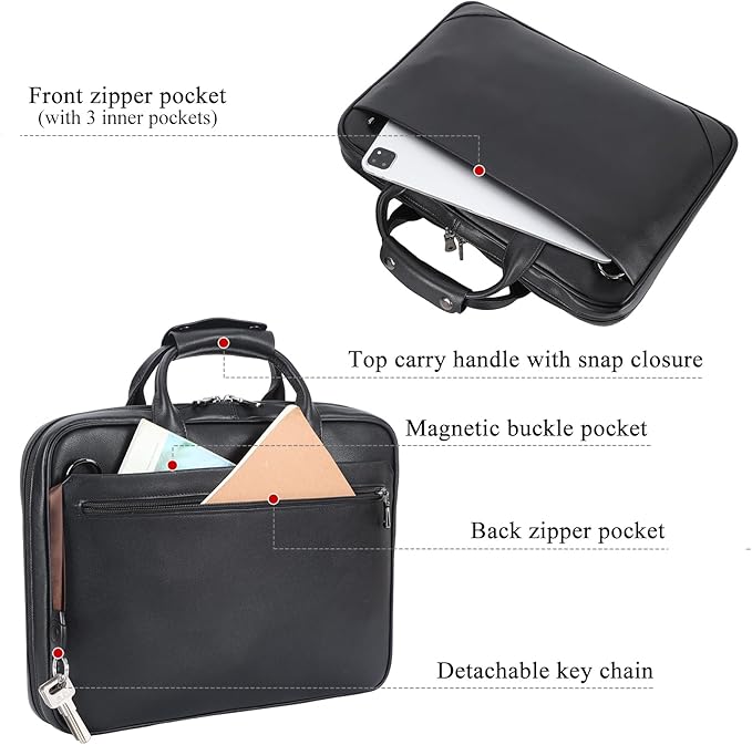 Leather Slim Briefcase for Men 15.6" Laptop Crossbody Messenger Bag Business Work Lawyer Attache Case