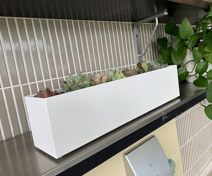 Modern 16" White Steel Trough Planter - Suitable for Indoor Use