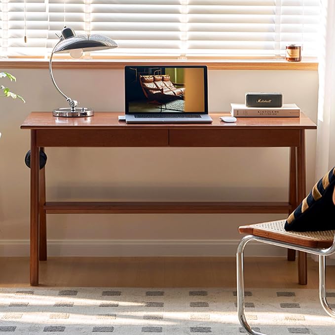 100% Solid Rubber Wood Desk Home Office Desk Mid Century Modern Writing Computer Desk with Drawer for Home Office 47"