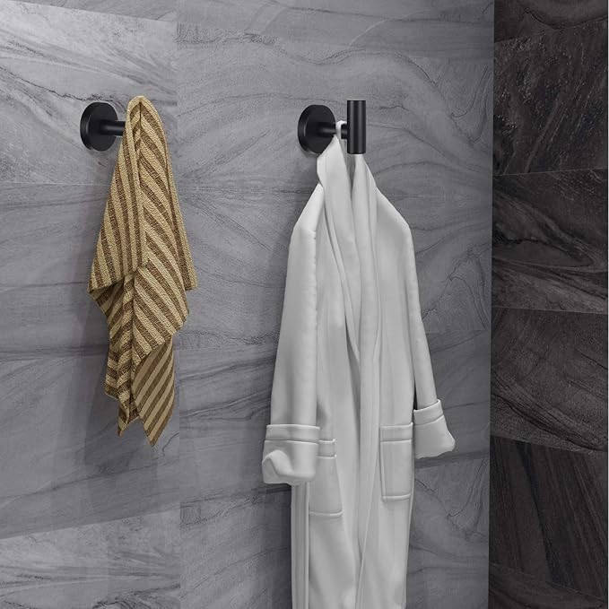 Towel Hooks Bathroom Coat Robe Wall Hook Heavy Duty Door Hanger Towel Robe Clothes Cabinet Closet Sponges Rack for Bathroom Bedroom Kitchen Hotel Pool 4 Packs Black(Drilling Installation)