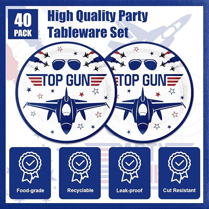40Pcs Air Force Party Decorations Navy Blue Birthday Plates and Napkins Sets for Airplane Party Favors Supplies Air Force Decorations for Boys Baby Shower Birthday Decor