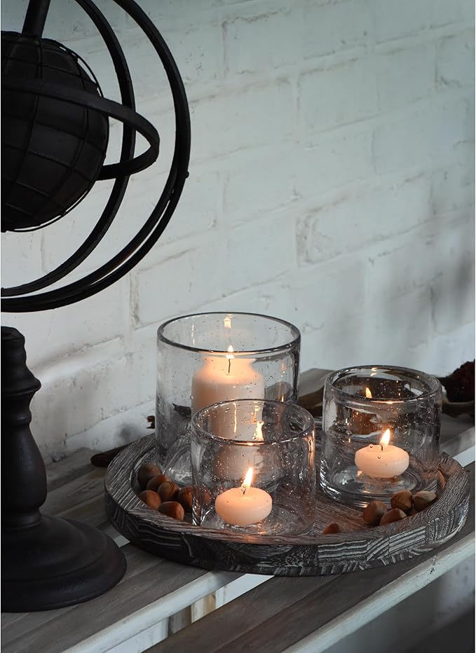 ARIAMOTION Glass Candle Holder Set 3 Clear Seeded Bubbles Modern Farmhouse Centerpieces Coffee Table Rustic Hurricane Cylinders Pillar Votive Tealight