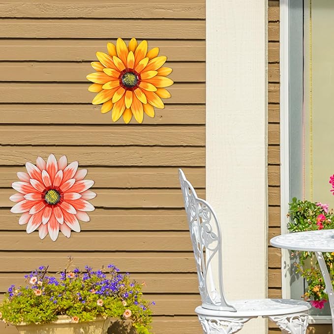 Dekomere Metal Flowers Outdoor Decor 13" Metal Sunflower Wall Art Decorations Sunflower Wall Decor for Kitchen Living Room Porch Garden Yard