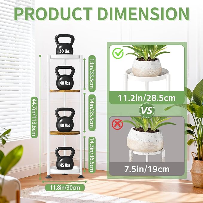 KMOTASUO 4 Tier White Plant Stand Indoor for Large Tall Heavy Duty Planter, Multiple Sturdy Metal Flower Corner Rack for Narrow House Floor, Iron Vertical Level Round Orchi Holder Organizer, Modern