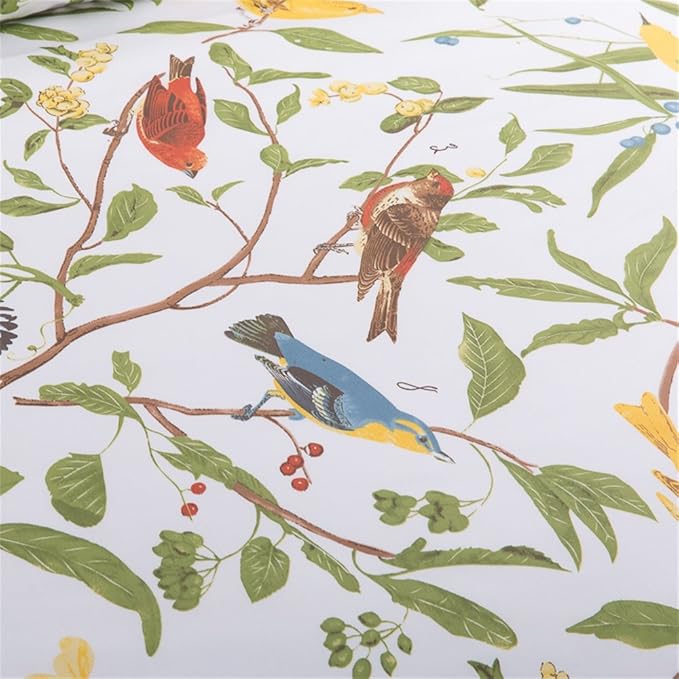 Brandream American Country Botanical Flower Birds Print Bedding 800tc Cotton Sateen Romantic Floral Duvet Cover 3pc Set Colorful Pattern