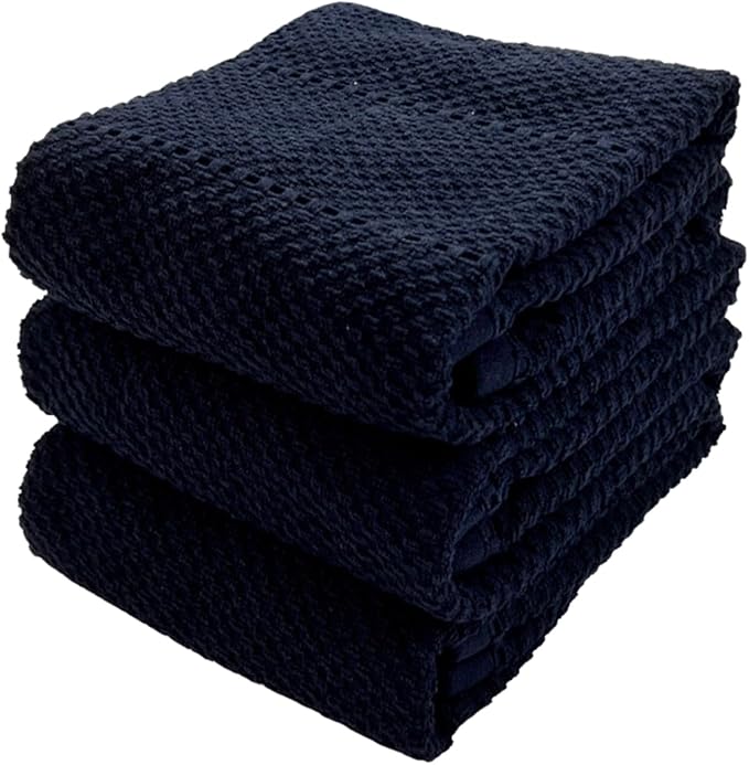 Serafina Home Navy Blue Kitchen Dish Towels: 100% Cotton Cloth Soft Cleaning Drying Absorbent Textured Terry Loop, Set of 3 Multipurpose for Everyday Use Brand