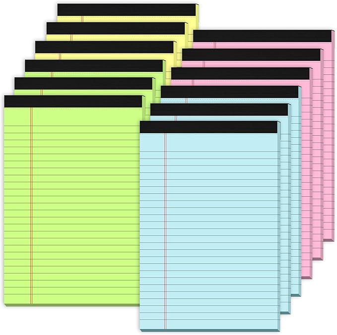Zaviko 12 Pack Small Note Pads 5x8, Small Colored Legal Pads 5x8 College Ruled, Perforated Legal Notepads, 30 Sheets/Pack Writing Pads 5x8, Colored Notepads 5 x 8 Lined Paper Pads for Office Supplies