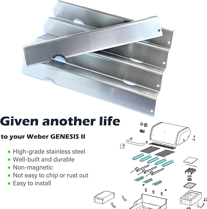 Genesis ii GS4 Flavorizer Bars for Weber Genesis 2 Grill Parts Replacement Weber Genesis II Flavor Bars 66032 66795 - II E-310, E315, E335, ii S-310 S-335, S-345, SE-335, Stainless Steel, 5 Pack