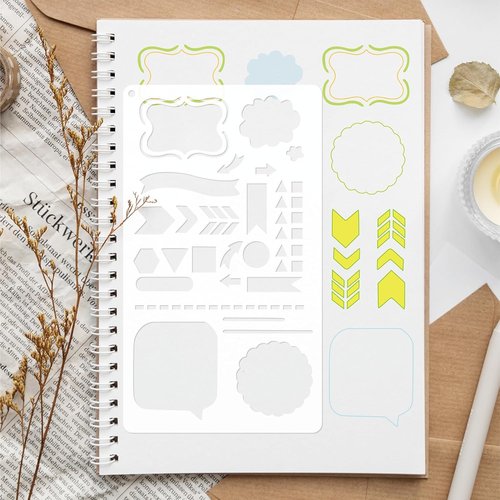 Skiennix 21-Piece Journal Stencil Set - Perfect for Planners, Scrapbooking & DIY Projects | 4 x 7 Inch