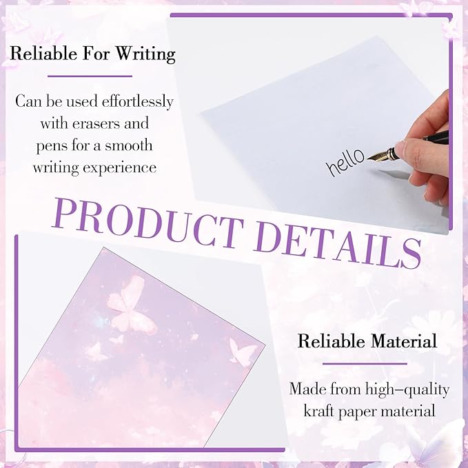 Supervitae 120 Pack Watercolor Butterfly Letter Writing Stationery Paper, 8.27 x 5.51 Inch Double Sided Decorative Letter Sheets for Writing Printing Crafts, 6 Watercolor Design (Watercolor Butterly)