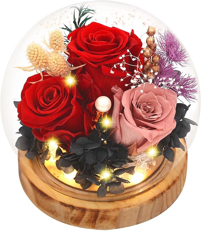 Preserved Flowers, Unique Rose flower Gifts Preserved Flower Gifts in Glass Dome for Women, Mom, Girlfriend and wife,Home Decor Gifts for Birthday, Mother’s Day, Anniversary, Christmas, Wedding.