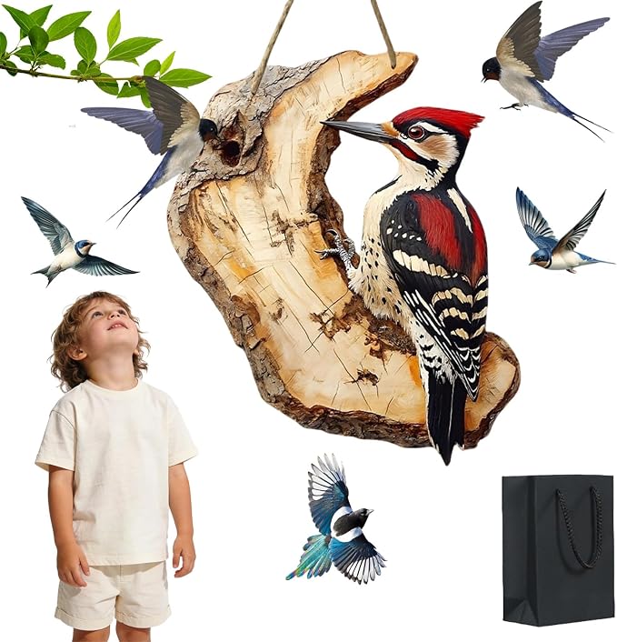 Cumuul Handmade Boxwood Bird Wall Hanging - Vintage 2D Bird Wooden Signage, Rustic Farmhouse Robin Bird Wall Decor, Wood Texture, Indoor Outdoor Garden Decoration (#5)