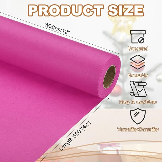 PATIKIL Wrapping Paper, 12" x 500"(42') 70 GSM Craft Paper Roll Kraft Packing Paper for Poster Bulletin Board, Gift Wrapping, Rose Pink