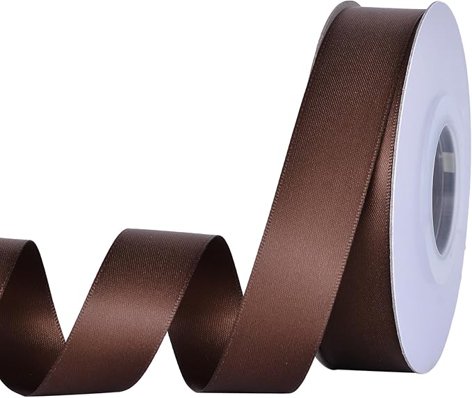 YAMA Brown Satin Ribbon 7/8 Inch 25 Yards Brown Fabric Ribbon for Gift Wrapping Crafts Hair Bows Wedding Party Decoration