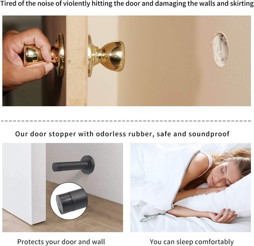DOKU 10Pcs Heavy Duty Door Stopper - 3.5 Inch Stainless Steel with Rubber Tips | Matte Black