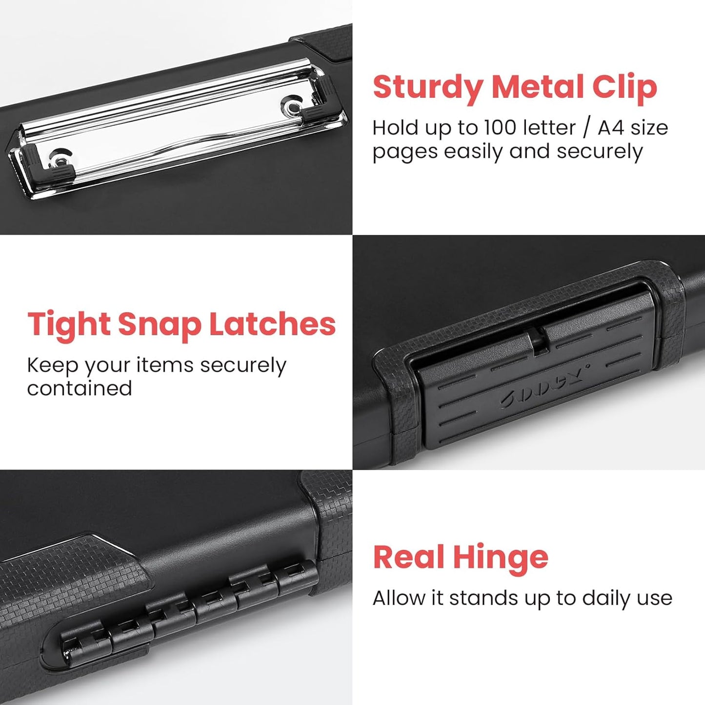 Sooez Toughest Clipboard - Heavy Duty Plastic with Internal Pen Pouch | A4/Letter Size, Shockproof Design