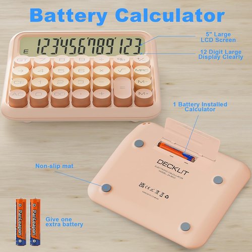 DECKLIT Battery Desk Calculator - 12-Digit Extra Large LCD Display | Easy-to-Press Big Buttons, 15° Tilt Screen