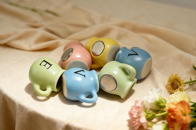 Vase Magnets for Refrigerator, Set of 4 Love Mini Ceramic Vases with Faux Flowers, Gift for Valentine's Day, Anniversary, Mother's Day, Housewarming for Her/Him/Mom