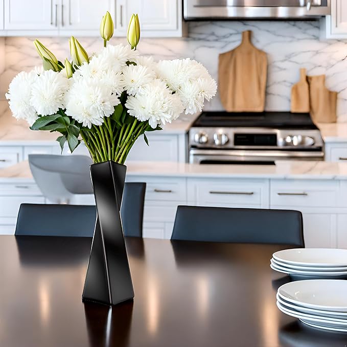 Ceramic Vase, Small Flower Vase Home Decor, Modern Farmhouse Decorative Vase, Dinner Table, Mantel, Entryway, Shelf, Centerpieces, Living Room Décor, Unique Geometric Vases Black jarrones decorativos