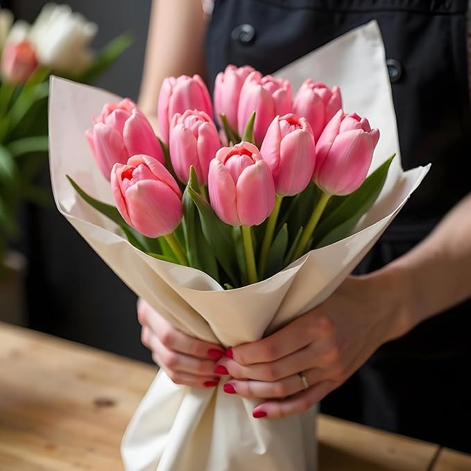 uxcell 20pcs Tulips Artificial Flowers, Faux Flowers Silk Fake Tulip Stems Real Touch for Wedding Bouquet Centerpiece Table Party Decoration(Dark Purple)