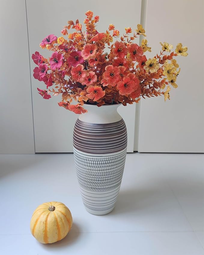 Ceramic Rustic Farmhouse Vase, 12.6" Large Vintage Flower Vase Home Decor,Tall Boho Decorative vase for Living Room, Table, Mantel, Shelf and Centerpieces Decor and Housewarming (E)