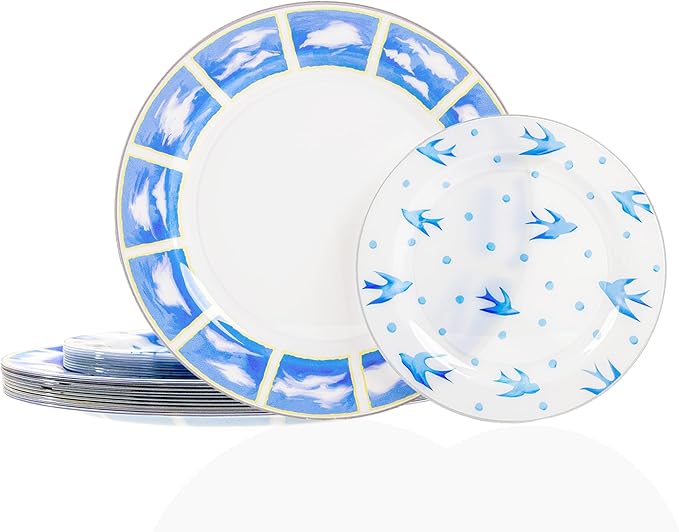 U-QE 20PCS Blue Plates - Blue Plastic Plates Disposable&Reusable - Heavy Duty Plastic Plate for Party&Wedding Including 10 Dinner 10.25" & 10 Appetizer Plate 7.5"