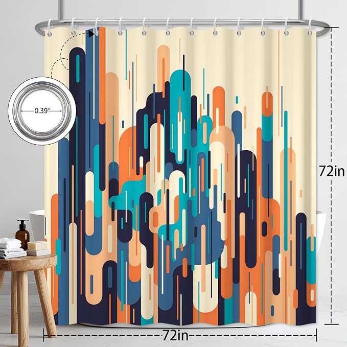 Mid Century Modern Shower Curtain, Retro Abstract Geometric Colorful Art Shower Curtains for Bathroom with Hooks, Waterproof Polyester Fabric Shower Curtain Set, Weighted Hem, 72x72 Inches