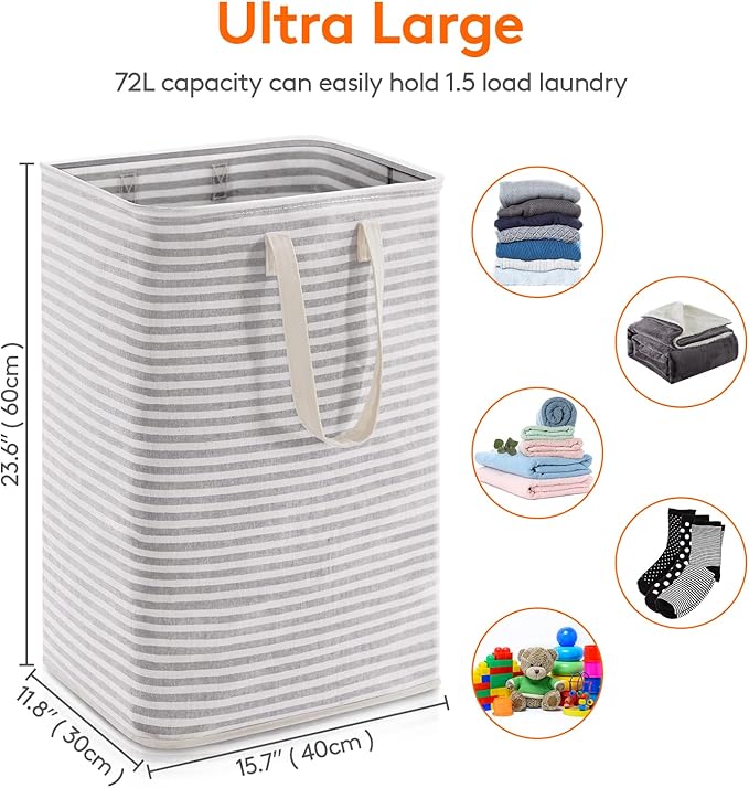 Lifewit 2 Pack Laundry Hamper Large Collapsible Laundry Baskets, Freestanding Waterproof Clothes Hamper with Easy Carry Handles in Laundry Room Bedroom Bathroom College Dorm for Adults, Grey, 2 x 80L