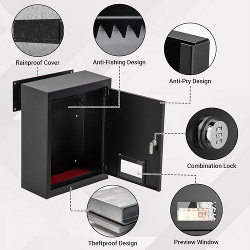Door Drop Box by [Brand Name] - Heavy Duty Mail Slot with Combination Lock | Fits Doors 1.18" to 2.36" Thick