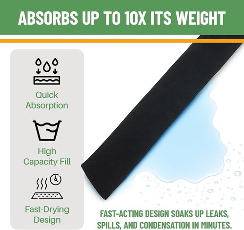 Evelots Water Absorber Snake Sock - Reusable Water Barrier Absorbs 10X Its Weight - 3 Feet Long for Leaks & Spills