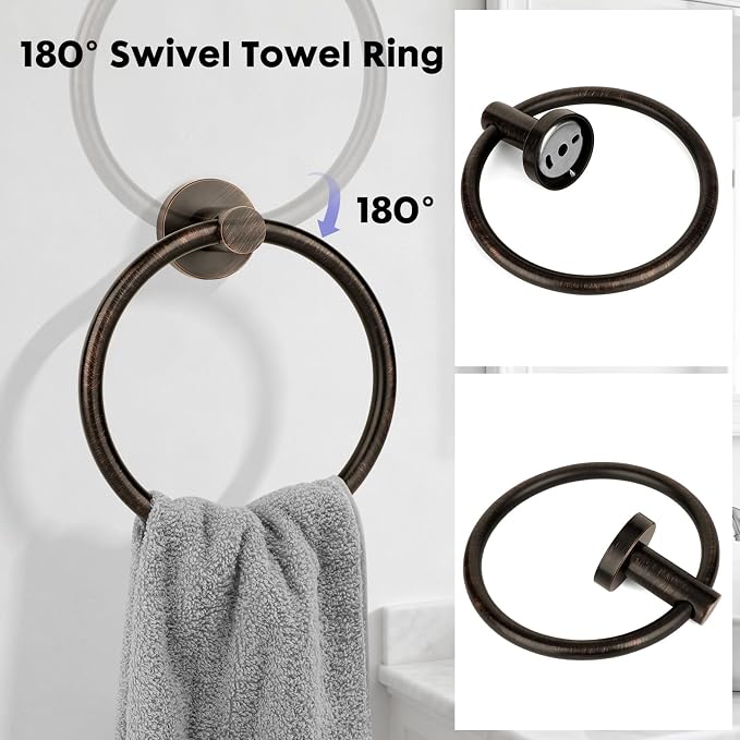 Oil Rubbed Bronze Bathroom Hardware Accessories Set 5 Piece, Stainless Steel Towel Bar Set 24 Inch,Toilet Paper Holder,Towel Ring Holder,Towel Rack Set,Brushed Bronze Bathroom Accessories Kit