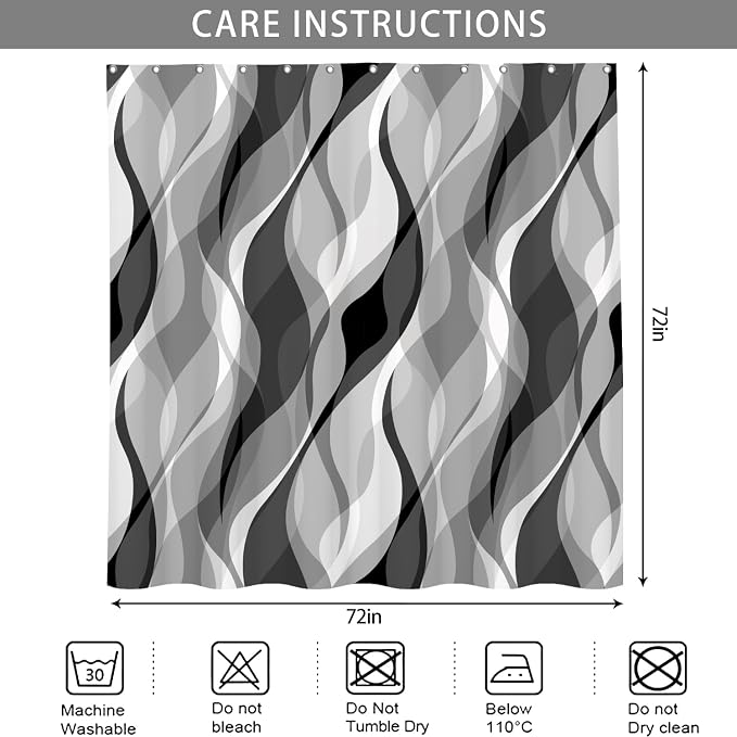 Grey Shower Curtains Black and White Modern Abstract Striped Bathroom Curtain Minimalist Geometric Polyester Shower Curtain Sets for Bathroom Extra Long 72x96 in with 12 Hooks