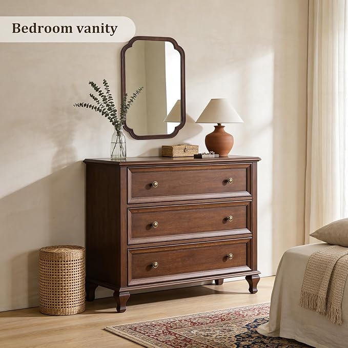 WallBeyond 20" x 30" Rounded Corner Arch Wall Mirror with Wood Frame for Entryway, Living Room or Bedroom Home Decor - Light Woodgrain [20" x 30" Walnut]